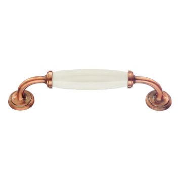 SKUFFEHÅNDTAK BESLAGSBODEN BC6291 128MM ANTIKK KOBBER/HVIT