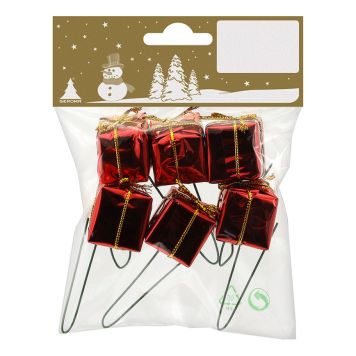 JULEPYNT PAKKER PÅ PINNE RØD/GULL 6STK 