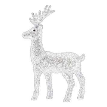 JULEDEKORASJON HJORT GLITTER 19x13CM HVIT       