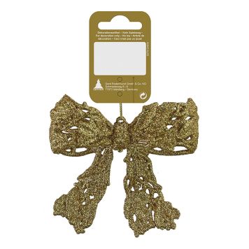 JULETREPYNT SLØYFE MED LENKE 8X10CM GULL/GLITTER 