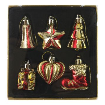 JULETREPYNT 4CM RØD/GULL 6PK                         