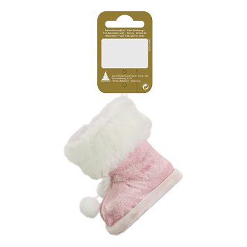 JULETREPYNT JULESTØVEL PLYSJ ROSA/HVIT                           