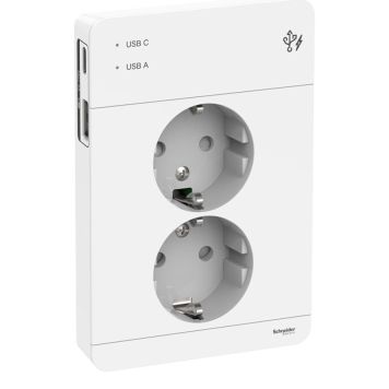 VEGGUTTAK SCHNEIDER ELECTRIC EXXACT USB A+C 2-VEIS HVIT
