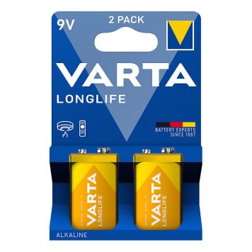BATTERI VARTA LONGLIFE EXTRA ALKALINE 9V 2 STK