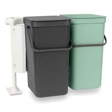 SØPPELBØTTE BRABANTIA SORT&GO GRÅ/GRØNN 2X16L 2-PACK
