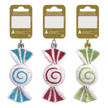 JULETREPYNT KARAMELL 10CM BLÅ/RØD/GRØNN