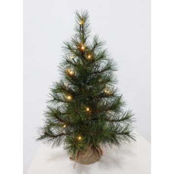 KUNSTIG JULETRE LYX 60CM GRØNN INKL JUTEFOT & BELYSNING