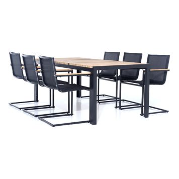 SPISEGRUPPE SENSUM EKEBY & SKURU TEAK BORD + 6 STOLER SVART