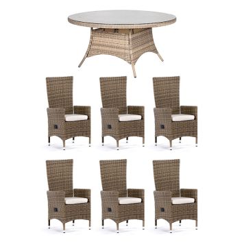 SPISEGRUPPE SUNFUN ASPÖ BORD + 6 STOLER NOVA NATUR