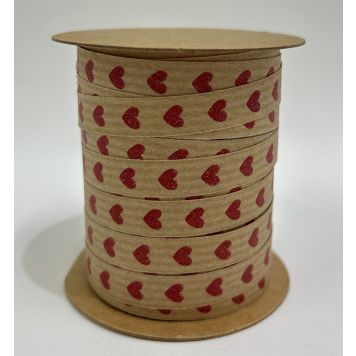 GAVEBÅND MED RØDE HJERTER 10M BRUN  