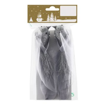 JULETREPYNT FUGLER MED KLEMME 19CM SØLV 2PK