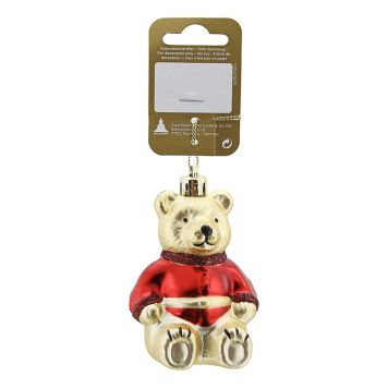 JULETREPYNT BJØRN  GLITTER 8,5CM GULL/RØD