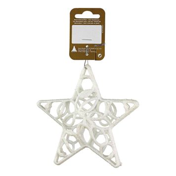 JULETREPYNT STJERNE MED GLITTER 13CM HVIT