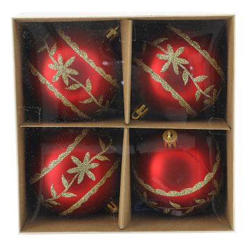 JULEKULER GLITTER 8CM RØD/GULL 4STK