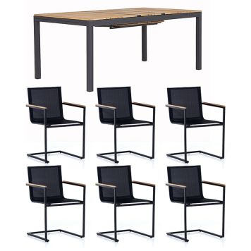 HAGEMØBELSETT SENSUM DANVIKEN BORD + 6 STOLER TEAK/TEKSTIL