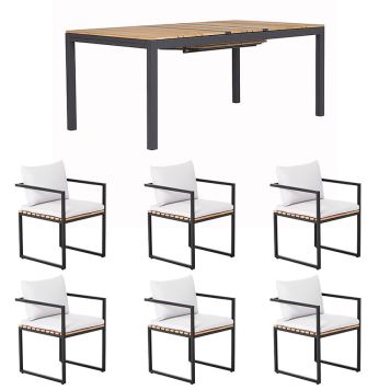 HAGEMØBELSETT SENSUM DANVIKEN BORD + 6 STOLER EKSJÖ SVART