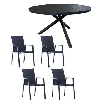 HAGEMØBELSETT SUNFUN SKILLINGE BORD + 4 STABLESTOLER BIANCA SVART