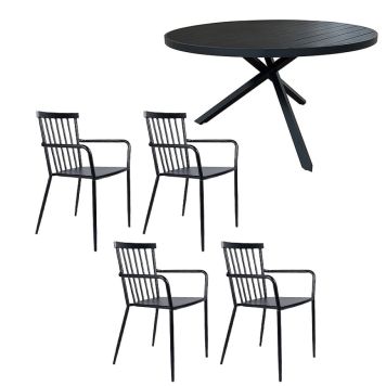 HAGEMØBELSETT SUNFUN SKILLINGBORD + 4 STABLESTOLER SARA SVART
