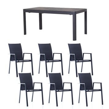 HAGEMØBELSETT SUNFUN STENVIK BORD + 6 STABLESTOLER BIANCA SVART