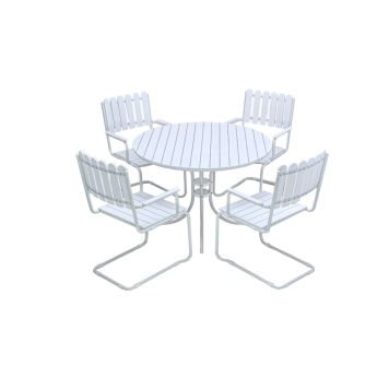 SPISEGRUPPE SUNFUN VARBERG BORD + 4 STABLESTOLER HVIT