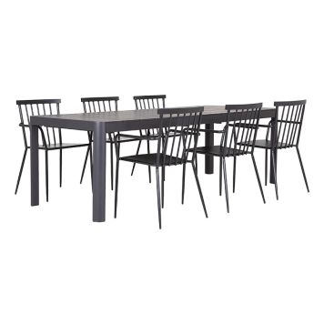 HAGEMØBELSETT SUNFUN STENVIK BORD + 6 STABLESTOLER SARA SVART