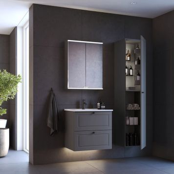 BADEROMSMØBEL CAMARGUE VAL MED SPEILSKAP GRÅ MATT 60CM 