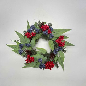 KRANS MED KONGLER OG BÆR RØD/BLÅ