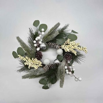 KRANS MED KONGLER OG BÆR HVIT/SØLV