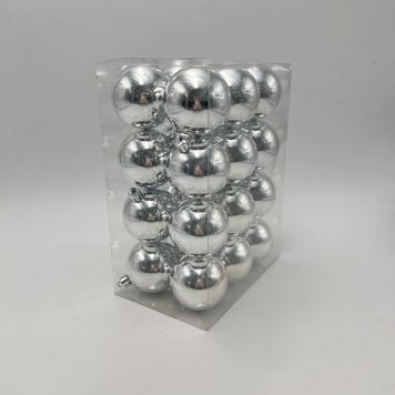 JULEKULER GLANSIG 6CM SØLV 24STK