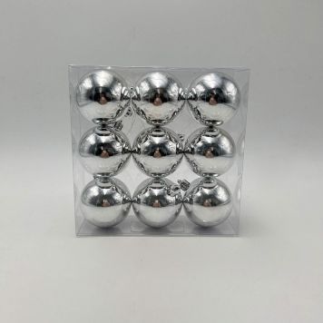 JULEKULER GLANSIG 6CM SØLV 9STK