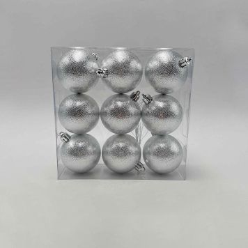 JULEKULER GLITTER 6CM SØLV 9STK