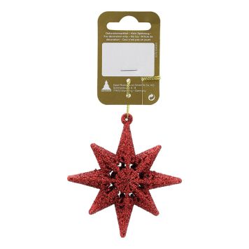 JULETREPYNT JULESTJERNE GLITTER 9CM RØD
