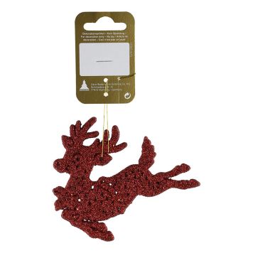 JULETREPYNT REINSDYR GLITTER 10X9CM RØD