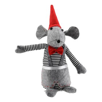 JULEPYNT MUS 20X10CM GRÅ/RØD