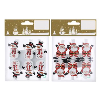 JULEPYNT SNØKLIPS SNØMANN & JULENISSE 4,8 CM HVIT/RØD 6STK