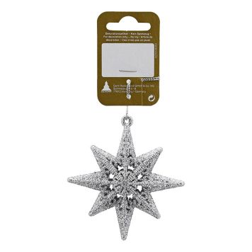JULETREPYNT STJERNE GLITTER 9CM SØLV