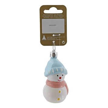 JULETREPYNT SNØMANN 4X8CM HVIT/LYSEBLÅ