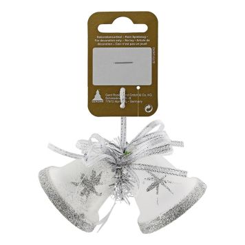 JULETREPYNT JULEKLOKKER 9X5CM HVIT/SØLV