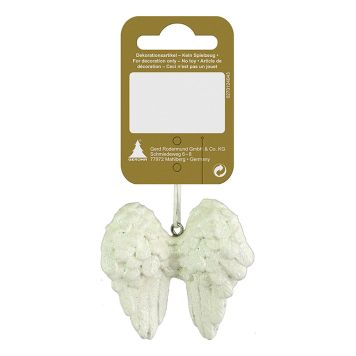 JULETREPYNT ENGLEVINGER GLITTER 6CM HVIT