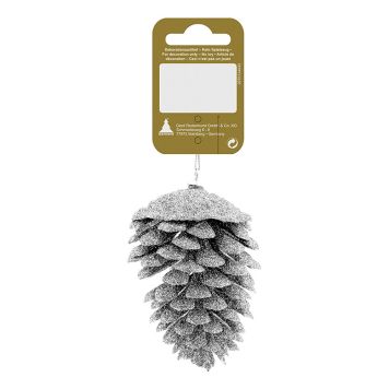 JULETREPYNT KONGLE GLITTER 9CM SØLV