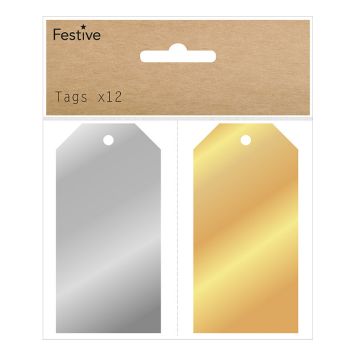 JULEETIKETT MANILLA 118X142MM GULL/SØLV 12-PAKNING