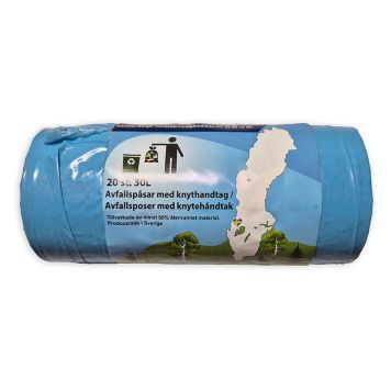 SØPPELPOSER TRIOWORLD MED KNOPP HÅNDTAK 30L BLÅ 20STK