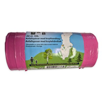 SØPPELPOSER TRIOWORLD MED SKIFTØKKELHÅNDTAK 30L ROSA 20STK