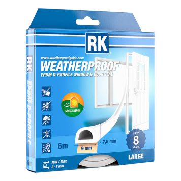 TETNINGSLIST D-PROFIL HVIT 6M X 9MM