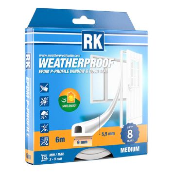 TETNINGSLIST P-PROFIL HVIT 6M x 9MM