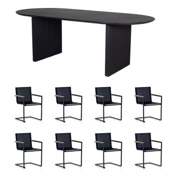 SPISEGRUPPE SENSUM SKURU BORD +  8 STOLER SVART