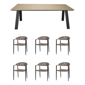 SPISEGRUPPE SUNFUN SPISEBOR UTÖ + 6 STOLER FIONA NATUR