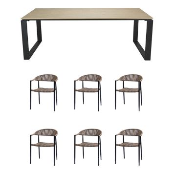 SPISEGRUPPE SUNFUN BORD BLIDÖ + 6 STOLER FIONA NATUR