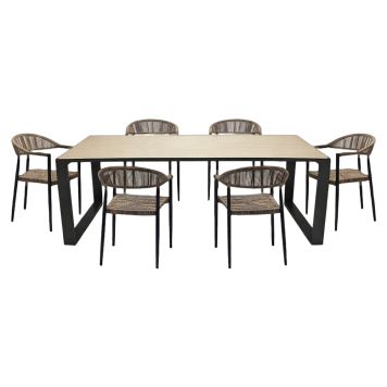 SPISEGRUPPE SUNFUN BORD BLIDÖ + 6 STOLER FIONA NATUR