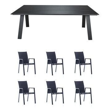 SPISEGRUPPE SUNFUN SPISEBORD UTÖ + 6 STOLER BIANCA SVART